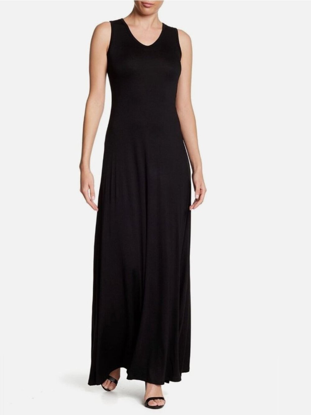 Go Couture Black V-Neck Sleeveless Ultrasoft Maxi Dress Size XL Timeless Classic